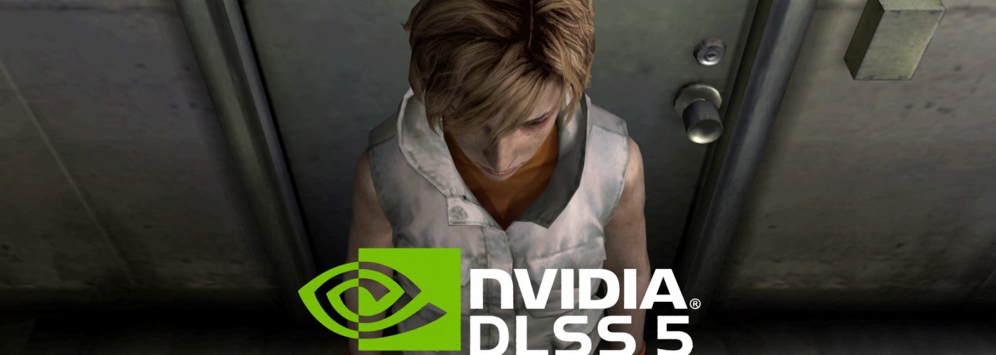 Heather from Silent Hill 3 seen from above in front of a door, with the NVIDIA DLSS 5 logo overlaid.