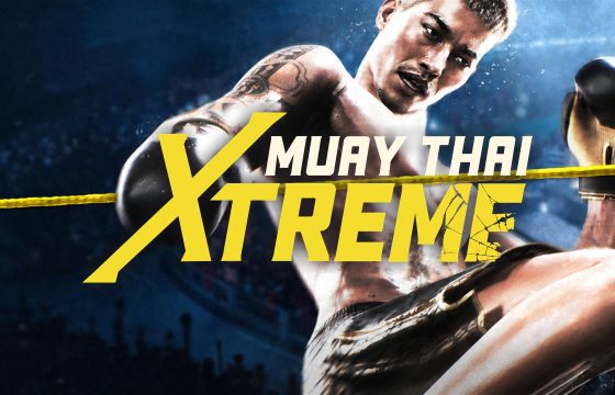 Muay Thai Xtreme key art showing a nak muay throwing a knee strike in a stadium ring.