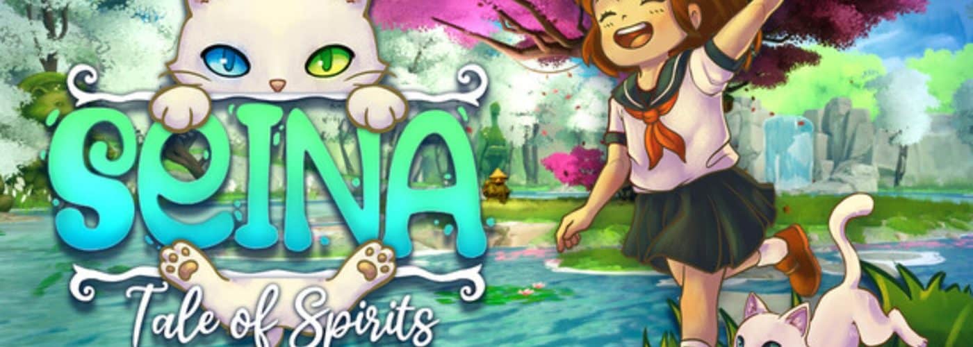 Hand-painted artwork from Seina: A Tale of Spirits showing Mika searching for her missing cat among friendly spirits