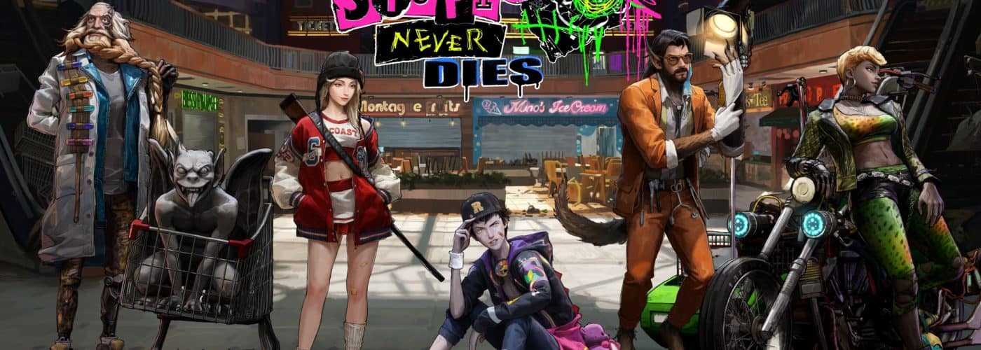 Key art for Stupid Never Dies by GPTRACK50, with Davy, Julia, Doc, Bessie and Goyle in the Mall.