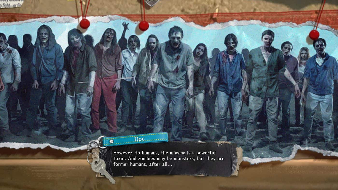 The zombie horde of Stupid Never Dies in a scene narrated by Doc: "a potent poison for humans, but they were once human".
