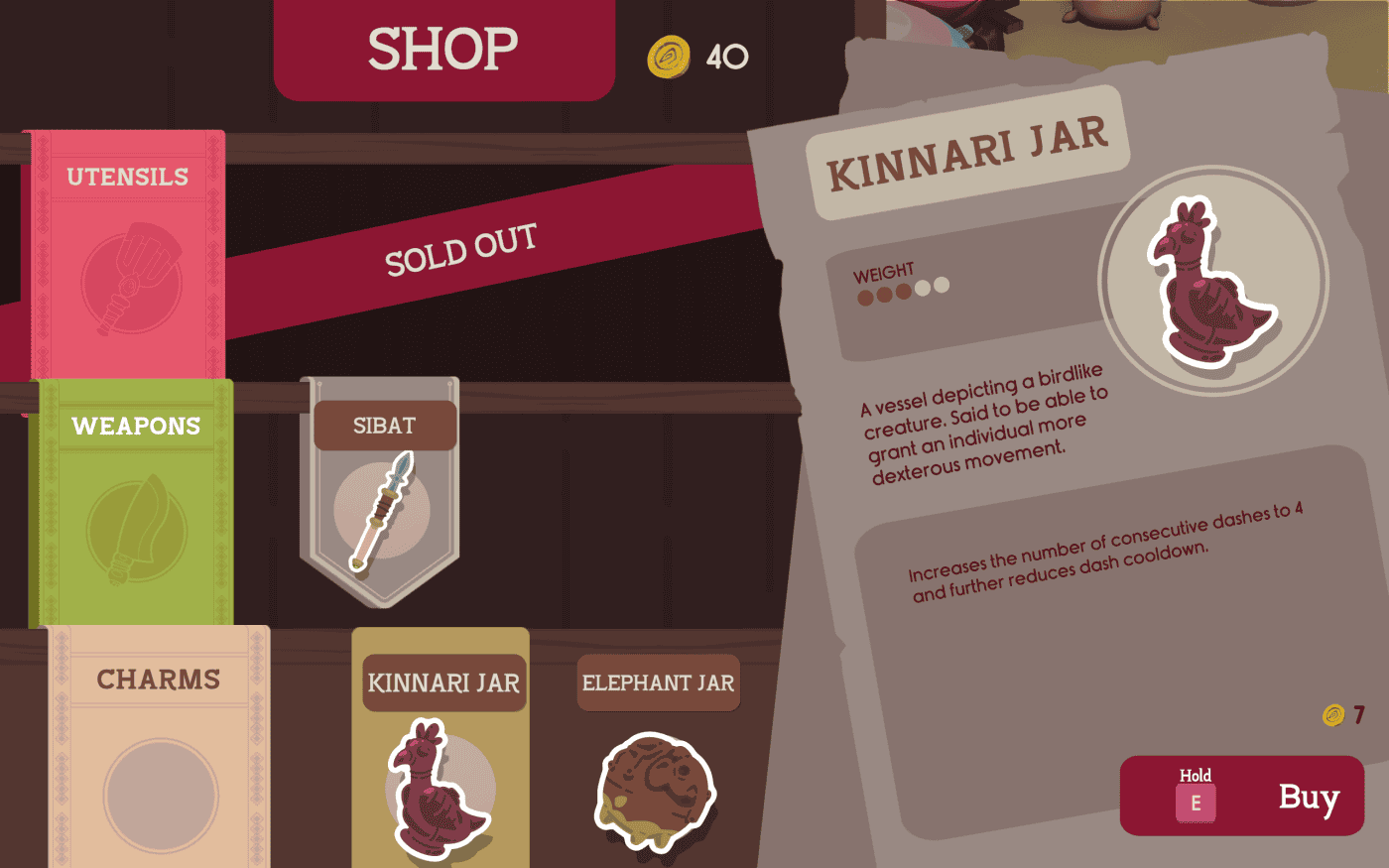 utensils, weapons, and charms