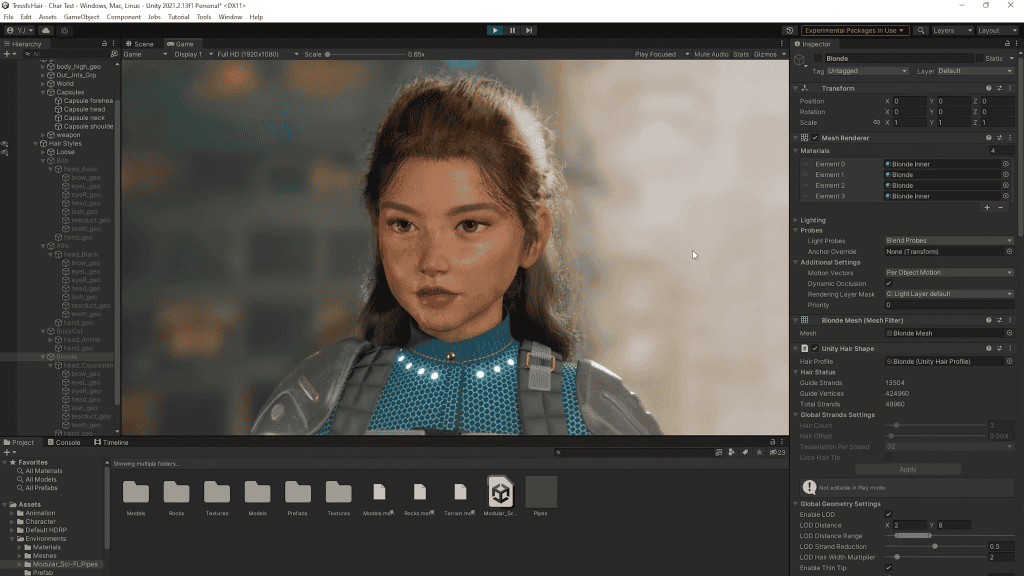 Unity China HairFX, basato su AMD TressFX, su Unity 2021 Long Term Support (LTS)